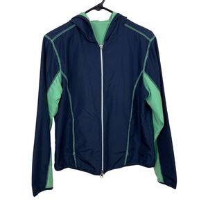 Kim Rogers Women's Windbreaker Jacket Full Zip Hooded Navy Blue‎ Green Size M